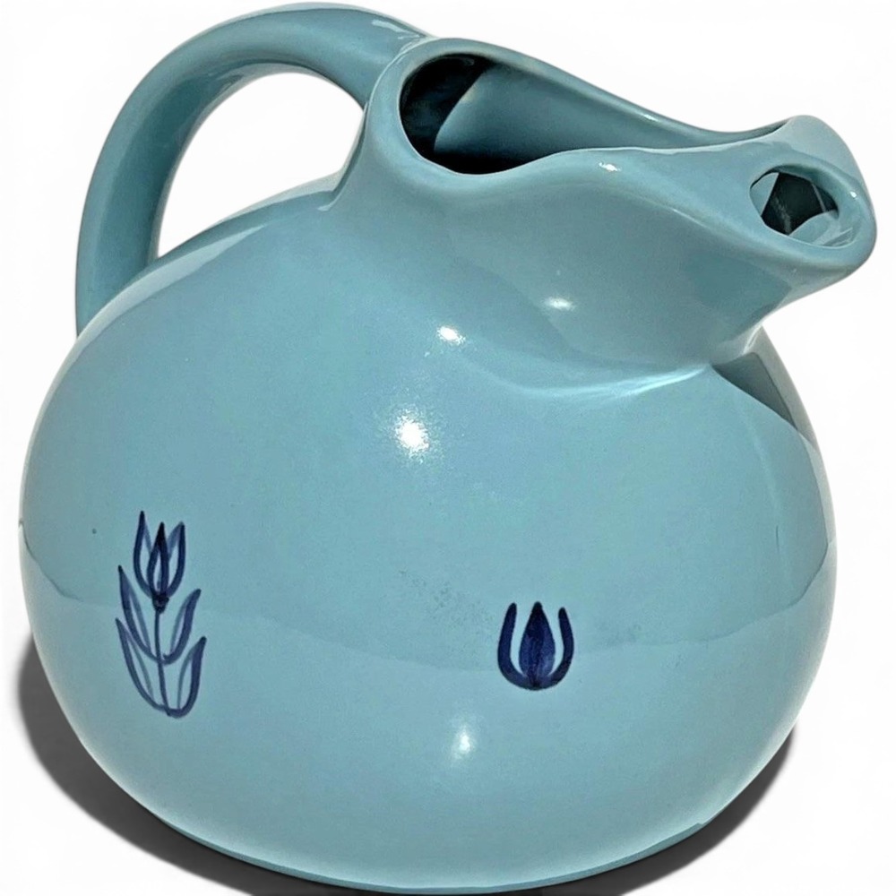 Vintage Pitcher Ceramic 1950s Blue OS Good